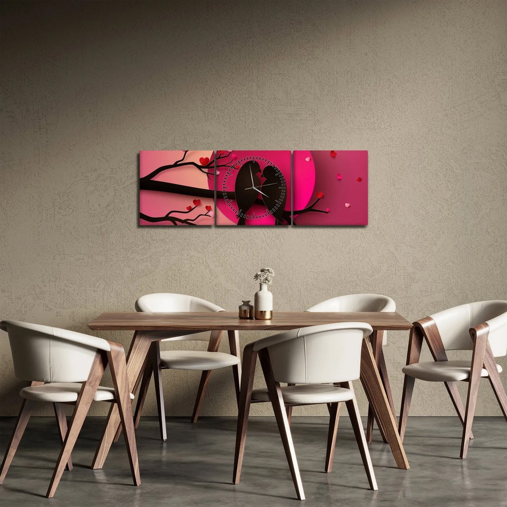 Obraz - Zamilované vtáčiky (s hodinami) (90x30 cm)
