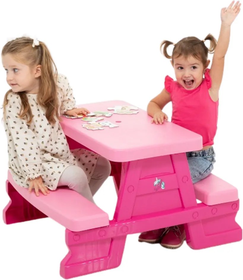 Záhradný stôl a lavice pre deti Dorex Pink