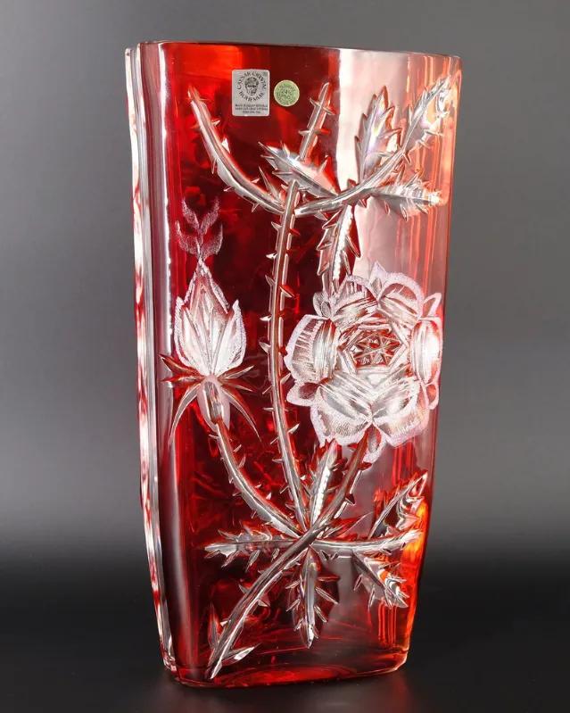 Bohemia Crystal Brúsená váza Rose 255 mm červená