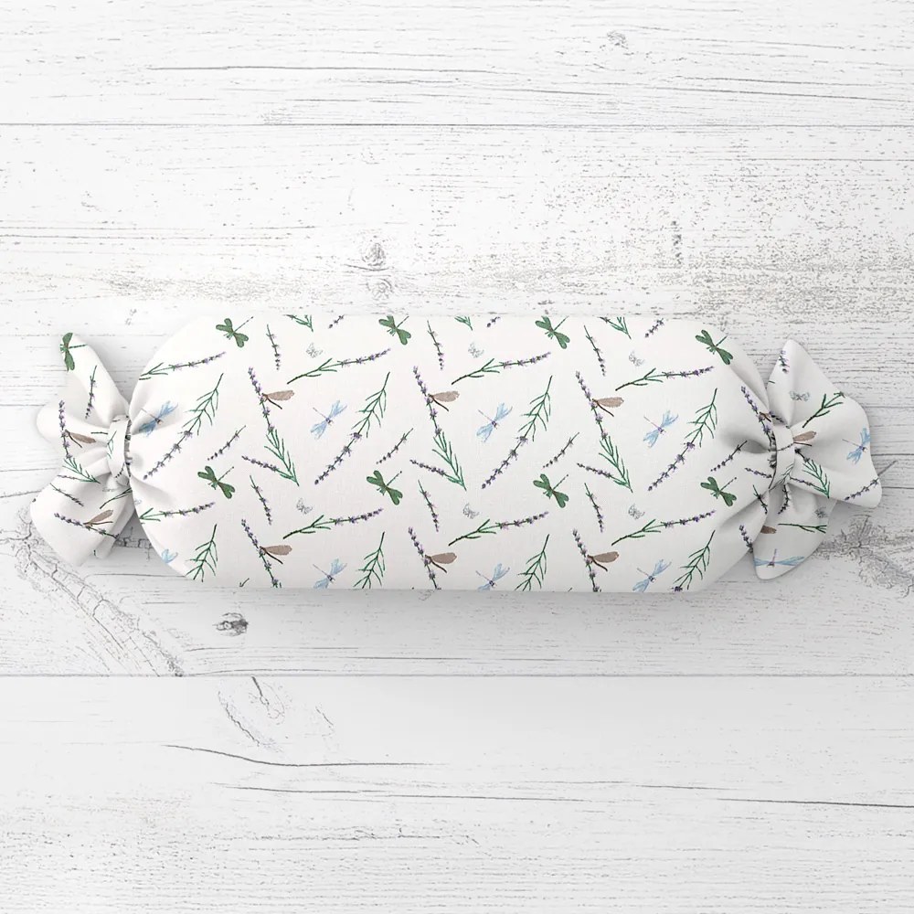 Biante Vankúš valec bonbon Sandra SA-560 Vážky a levandule na bielom 15x40 cm
