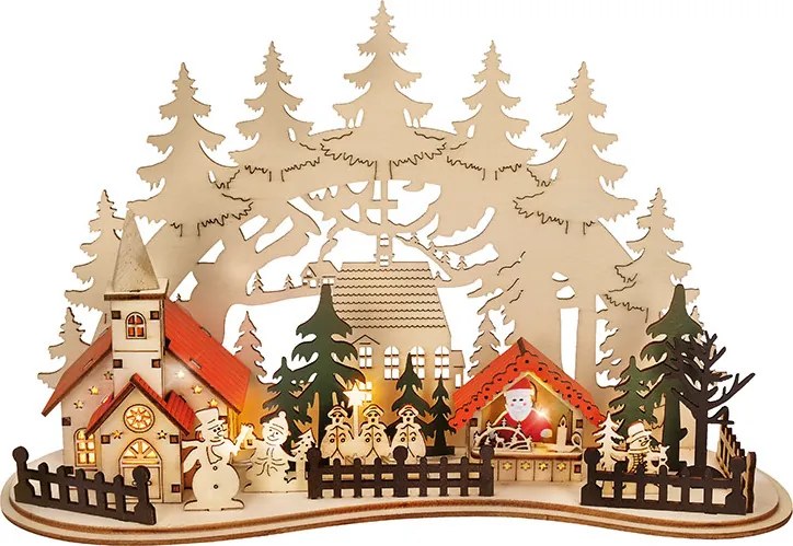 LED vianočné mestečko s kostolom 30x19 cm