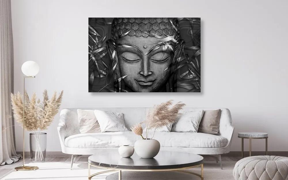 Obraz usmievajúci sa Budha v čiernobielom prevedení - 60x40