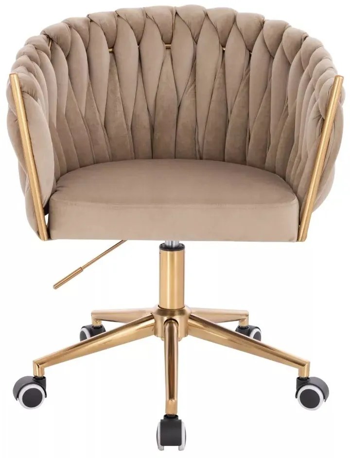 LuxuryForm DESIGN Stolička NORDEN VELUR na zlatej podstave s kolieskami - latte