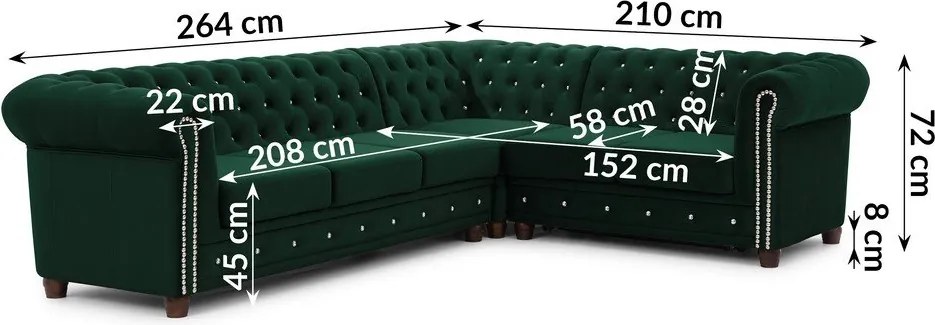 Zelená zamatová rozkladacia rohová pohovka (pravý roh/do L) York Blik – Ropez