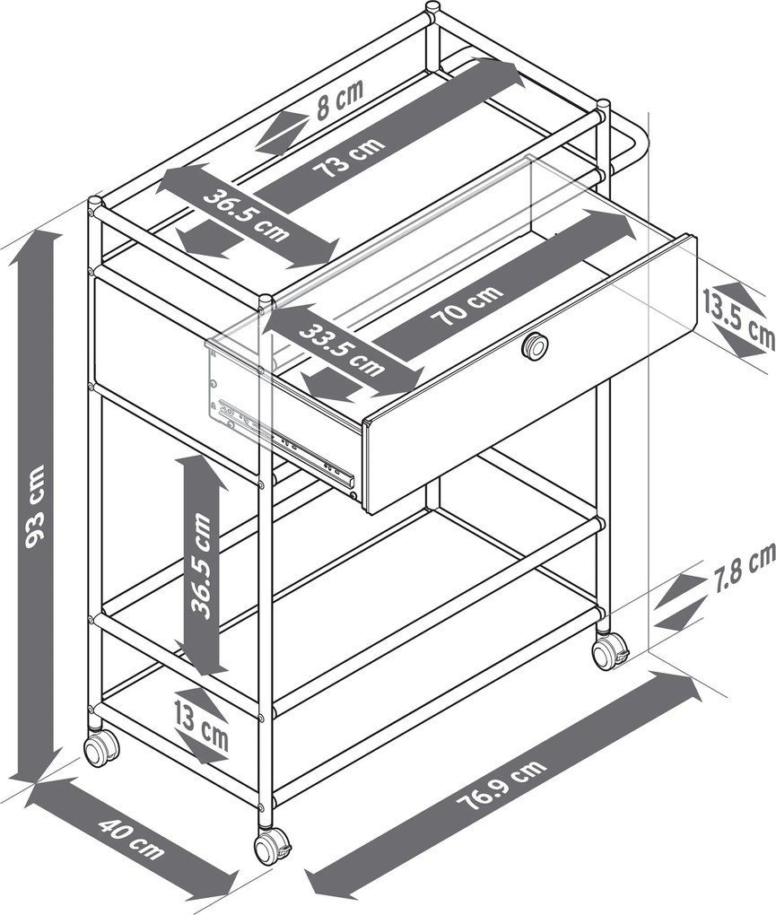 Kovový stolík »CN3« so zásuvkou