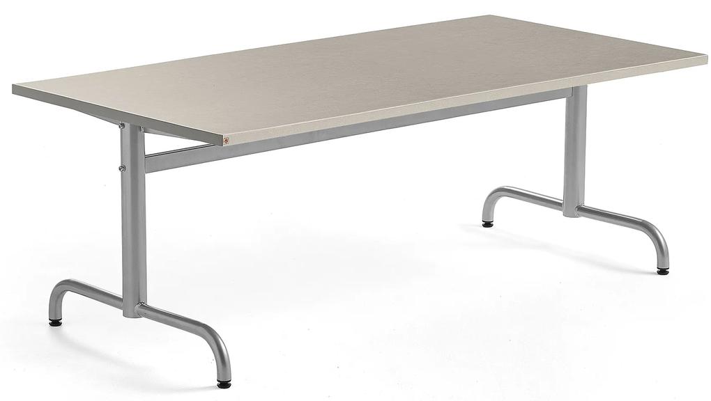 Stôl PLURAL, 1600x800x600 mm, linoleum - šedá, strieborná