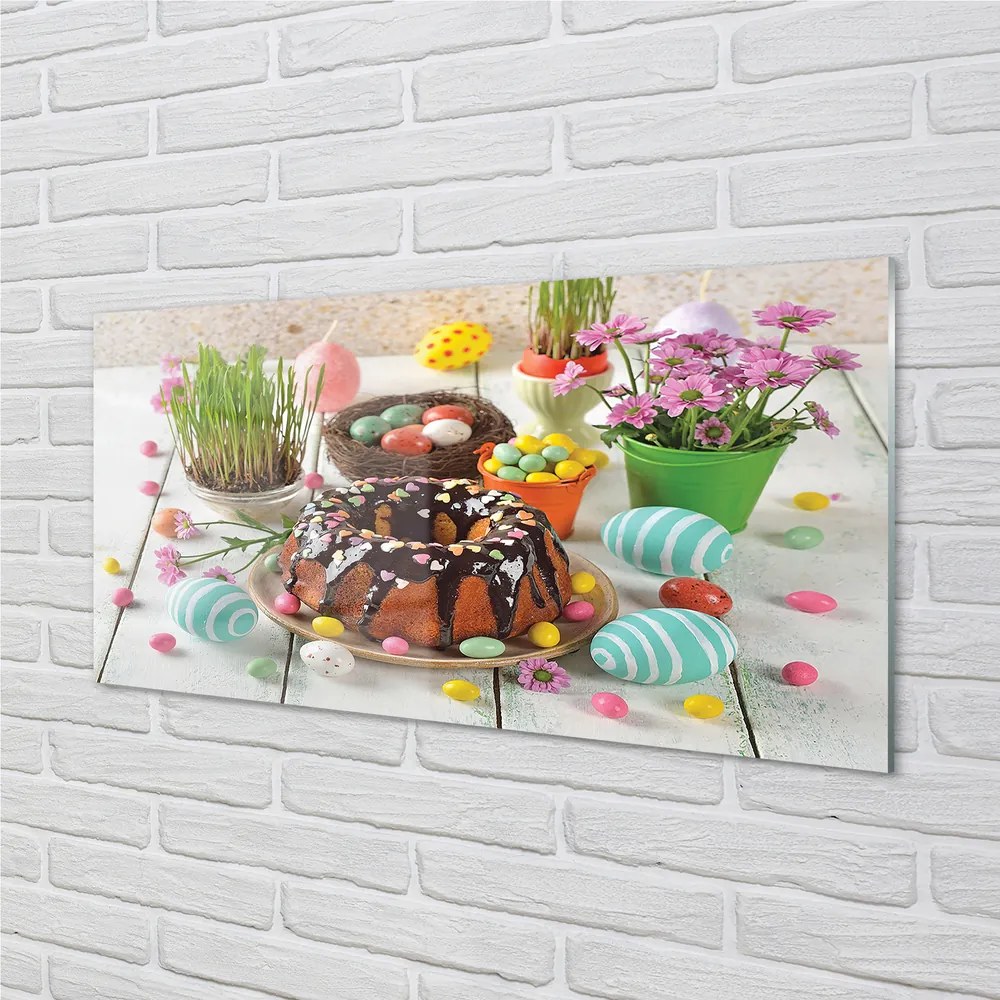 Obraz na akrylátovom skle Vajíčko torta kvety 125x50 cm