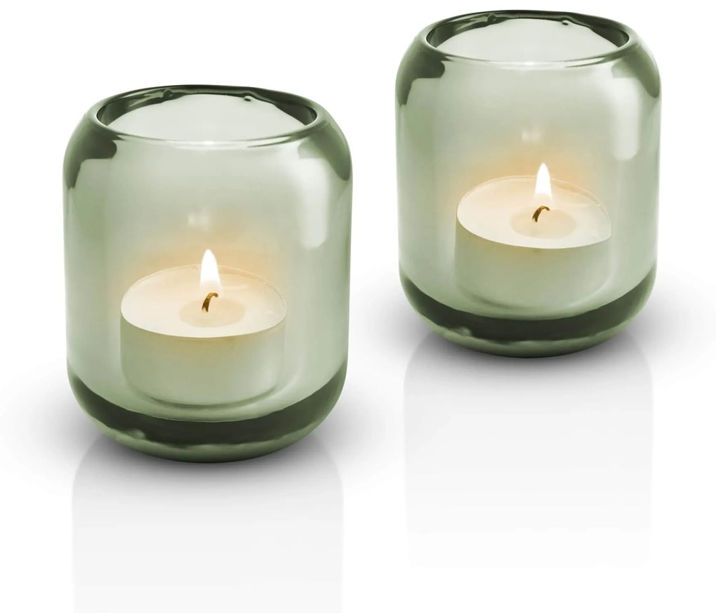 Eva Solo Sklenený svietnik na čajovú sviečku Acorn Leaf Green – set 2 ks