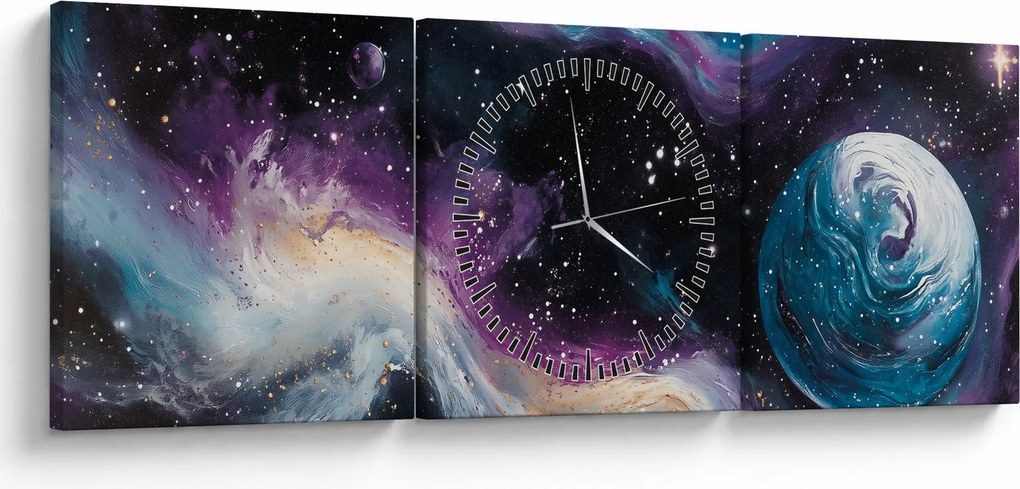 Obraz - Maľovaný vesmír (s hodinami) (90x30 cm)