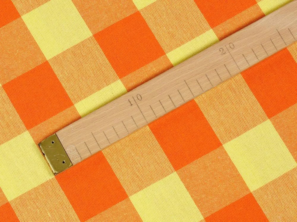 Biante Bavlnený štvorcový obrus Olivia OL-003 Oranžovo-žltá kocka veľká 140x140 cm