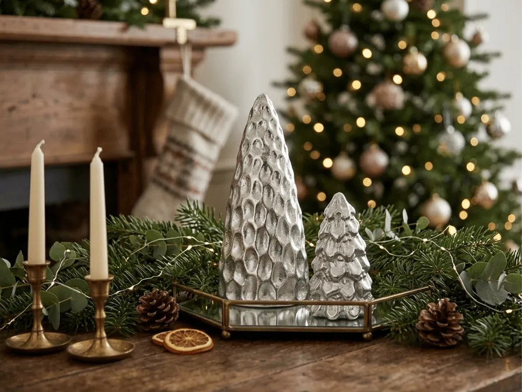 Vianočná dekorácia stromček SILVER LIGHTS 12 cm, strieborný
