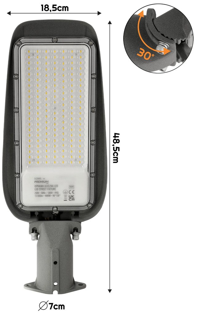 ECOLIGHT LED pouličná lampa 100W IP65 studená biela