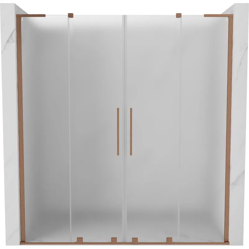Mexen Velar L Duo, posuvné sprchové dvere do otvoru 200 cm, 8mm sklo námraza, medená matná, 871-200-003-32-65
