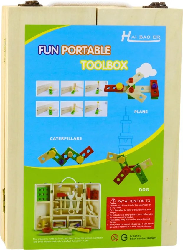 LEAN Toys Sada malého majstra – drevený box s náradím, 35 ks