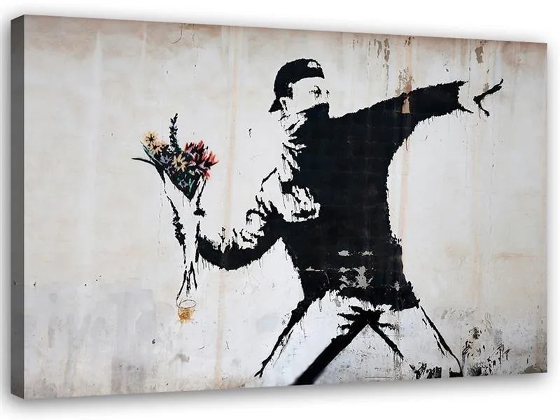 Gario Obraz na plátne Banksy chuligán hádže kyticu kvetov Rozmery: 90 x 60 cm