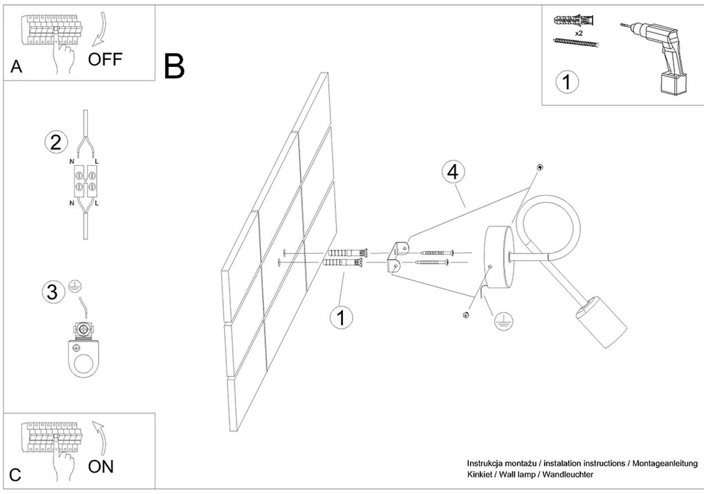 Nástenné svietidlo Loop 1, čierne telo svietidla