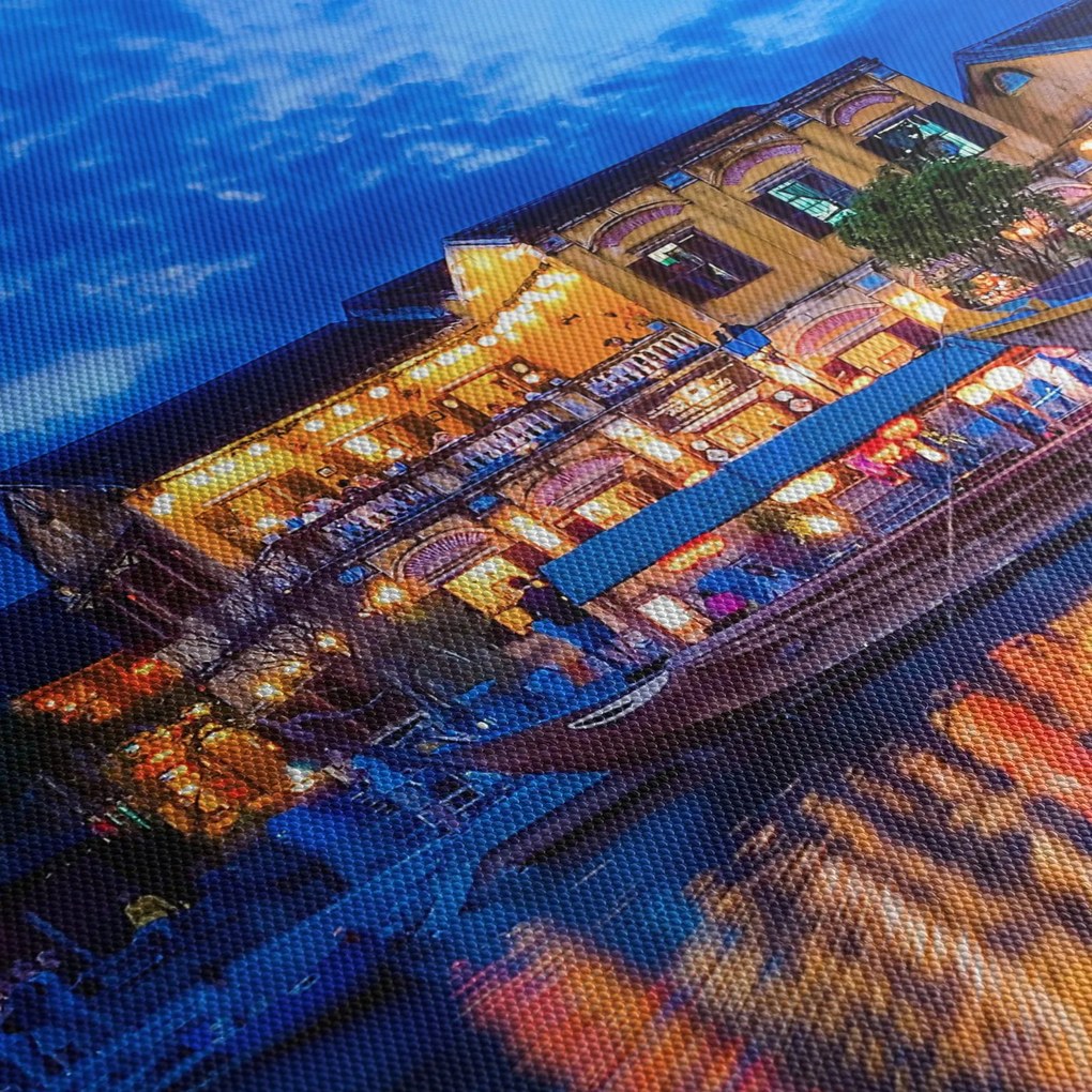 Obraz nočného mesta Hoi An, Vietnam (s hodinami) (90x30 cm)