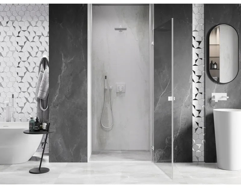 Mexen, Mexen Lunar-B výklopné pravé sprchové dvere 95 cm, transparentné, biele - 832-095-000-20-00-P