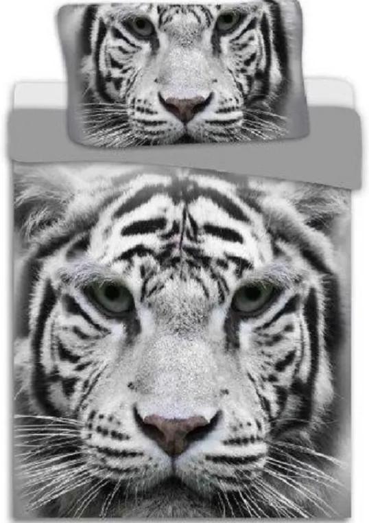 HoD Obliečky 3D Dvojstranné Tiger šedý Bavlna 70×90 140x200 cm