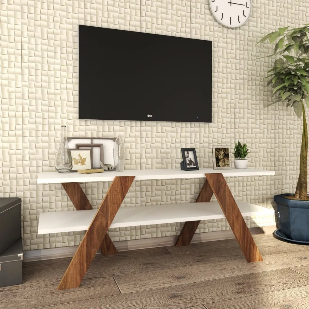 TV stolek BASIC 120 cm bílý/ořech