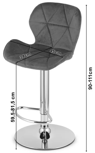 Barová stolička WEST zamatová, sivá (chrómová noha)