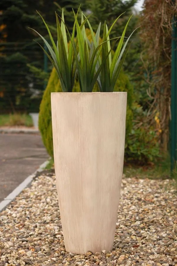 Kvetináč CITY, sklolaminát, výška 80 cm, béžový, vrúbkovaný