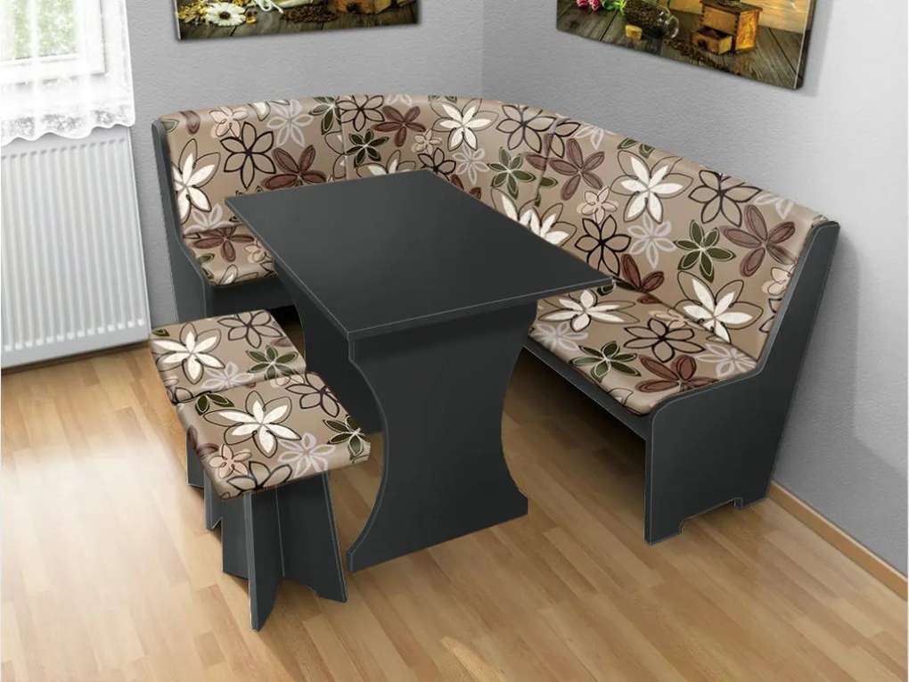 Nabytekmorava Jedálenská rohová lavica sa štokrlemi a stolom farba lamina: Antracit, čalúnenie vo farbe: Alova zelená