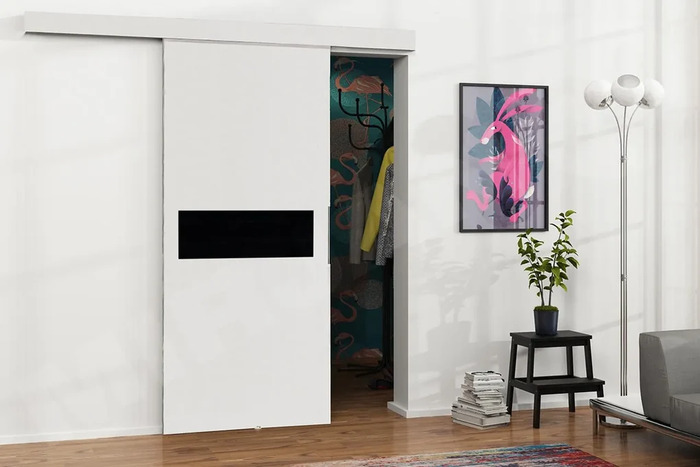 Posuvné dvere Mereno IV 90, Farba:: Biela / Grafit + čierny lacobel