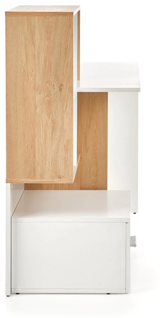 Písací stôl MULTI s policami a zásuvkou - biely / dub zlatý