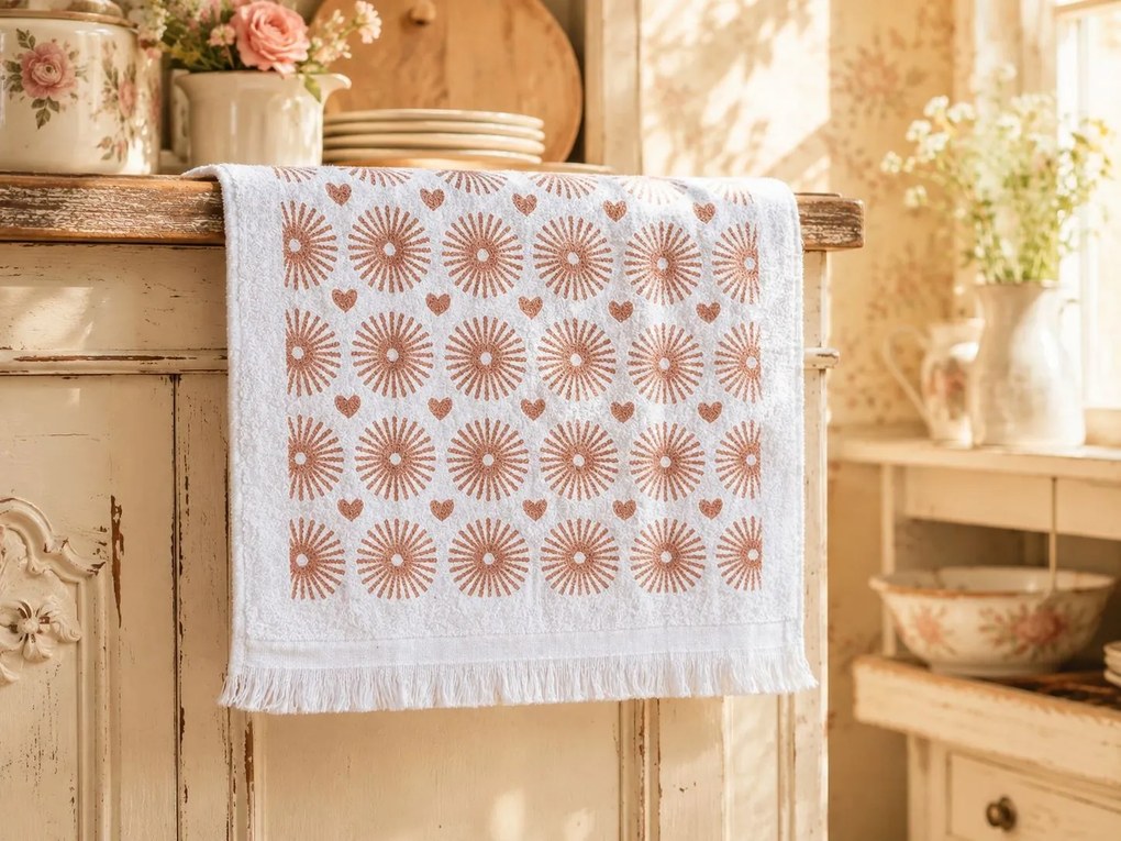 Kuchynský froté uterák s motívom srdiečok a slniečka - 40*66 cm