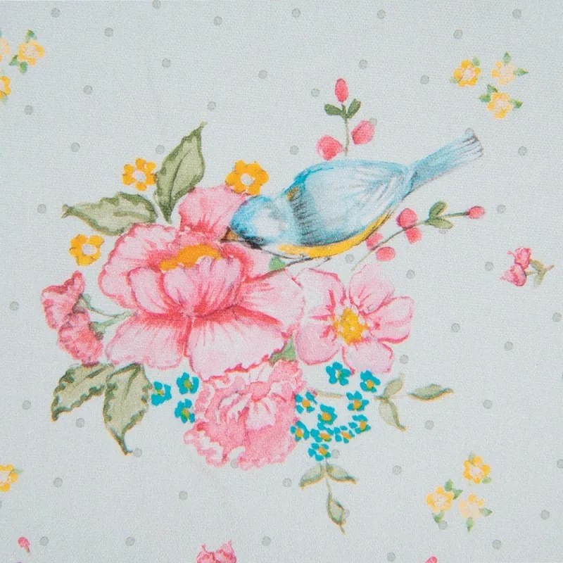 Zelená bavlnená obliečka na vankúš s kvetmi a vtáčikom Cheerful Birdie - 40*40 cm