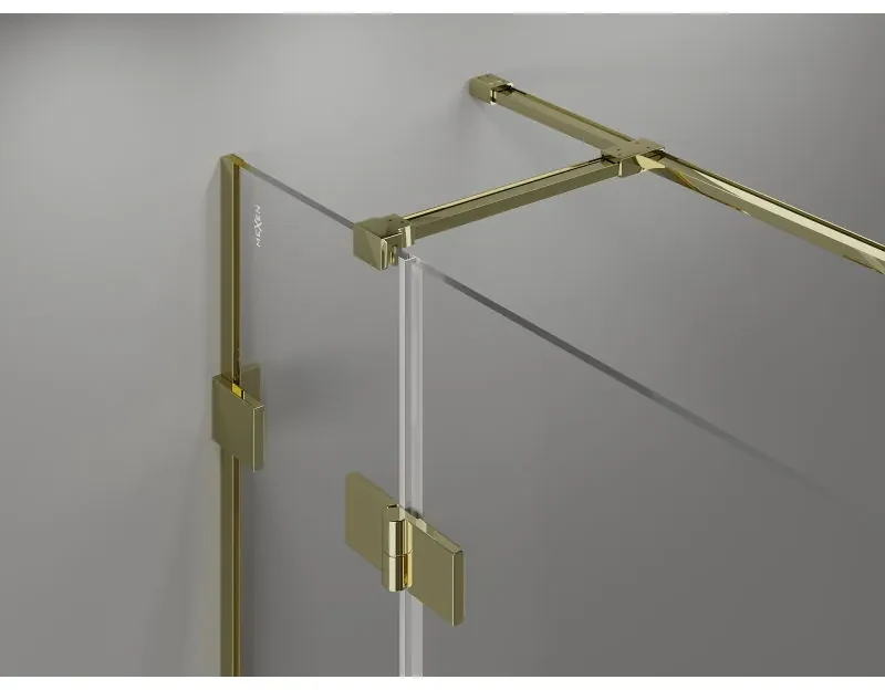 Mexen Lunar T, výklopný ľavý sprchový kút 140 x 100 cm, 8mm číre sklo, zlatý profil, 834T-140-100-50-00-L