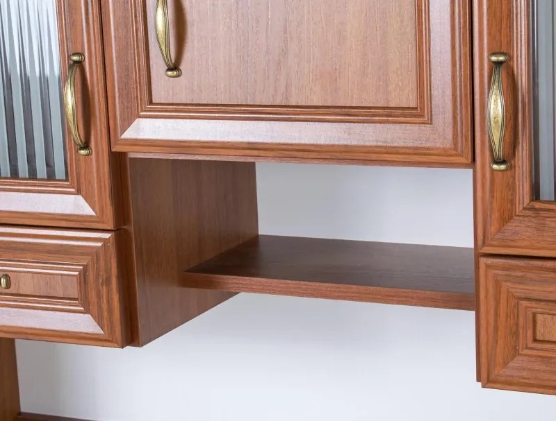 Kredenc Ramiak 120, orech ecco/akácia (sklo hranaté, u13 zlato, deska lancelot)