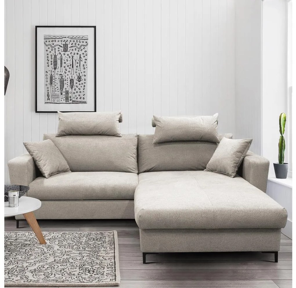 Rozkladacia rohová sedacia súprava s úložným priestorom v tvare L HORTA, pravá, sivá