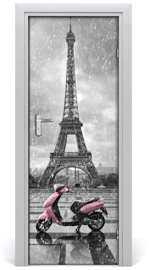 Fototapeta samolepiace dvere Eiffelova veža skutr 75x205cm