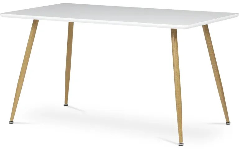 Stůl jídelní, 140x80x76, MDF, kov, bílá, imitace dubu