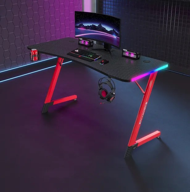 Čierno-červený herný stôl, PC stôl s LED osvetlením RGB Šírka: 140 cm