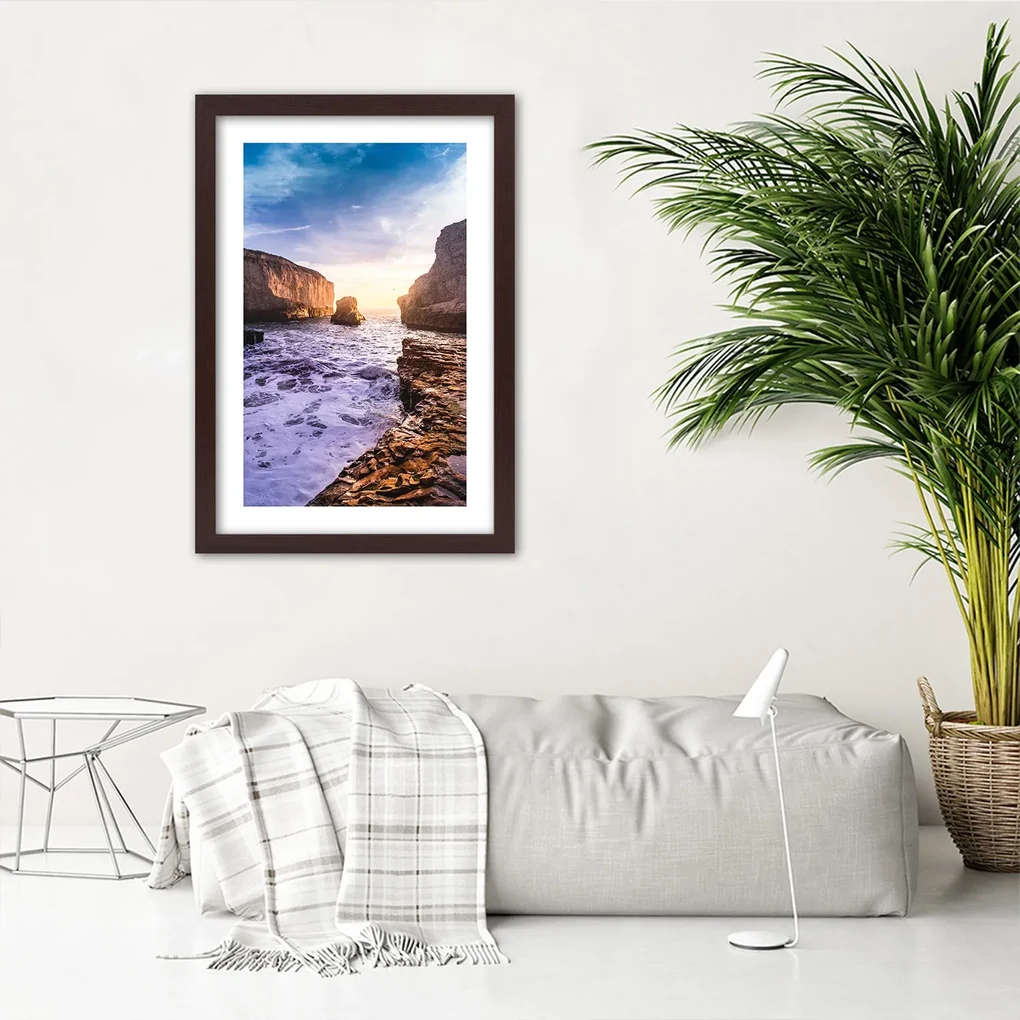 Gario Plagát Oceán a skaly Farba rámu: Hnedá, Rozmery: 30 x 45 cm
