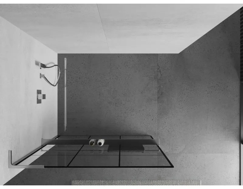 Mexen Kioto+ L, sprchová zástena Walk-In s poličkou a vešiakom 100 x 200 cm, 8mm číre sklo čierny vzor, chrómový profil, 800-100-123-01-77