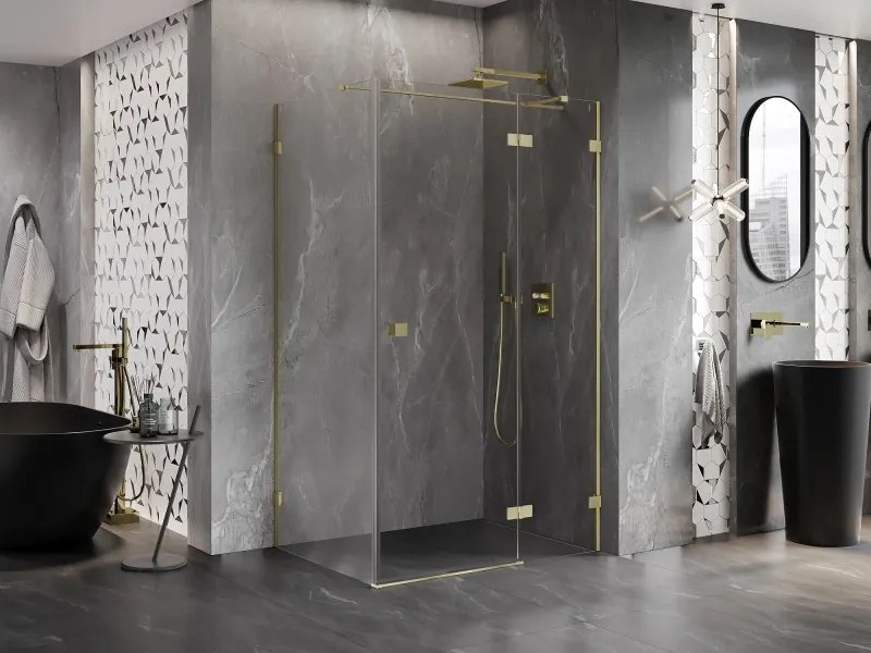 Mexen Lunar T, výklopný sprchový kút pravý 115 x 80 cm, 8mm číre sklo, zlatý matný profil, 834T-115-080-55-00-P
