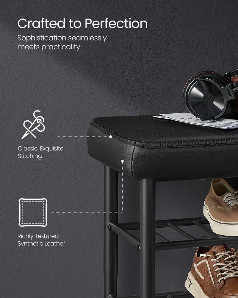 EKHO Lavička s policami na topánky, čalúnené sedadlo, botník, čierna farba