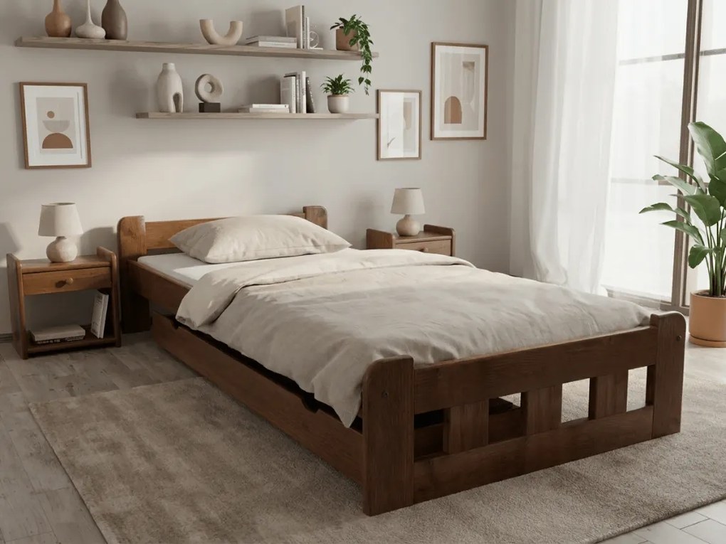 Posteľ Naomi zvýšená 90 x 200 cm, dub Rošt: S lamelovým roštom, Matrac: Matrac DELUXE 10 cm