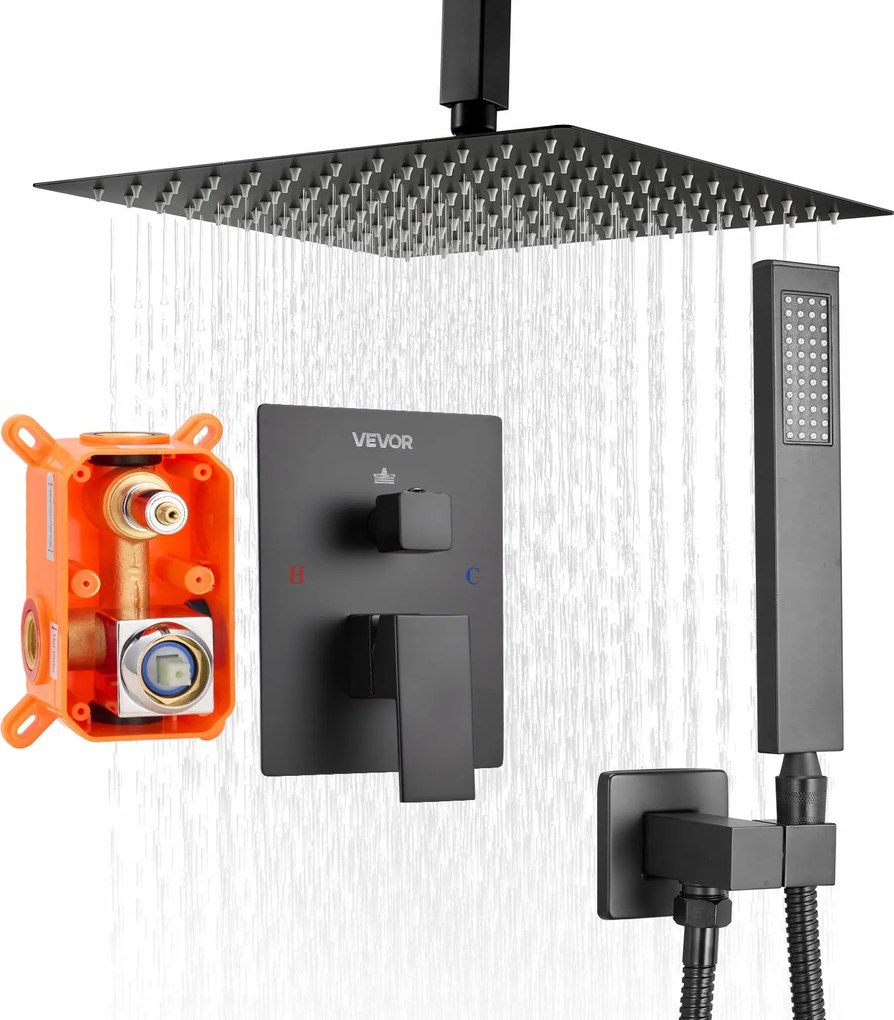 Vevor Štvorcový sprchový set Matný čierny Stropná montáž 25,4CM