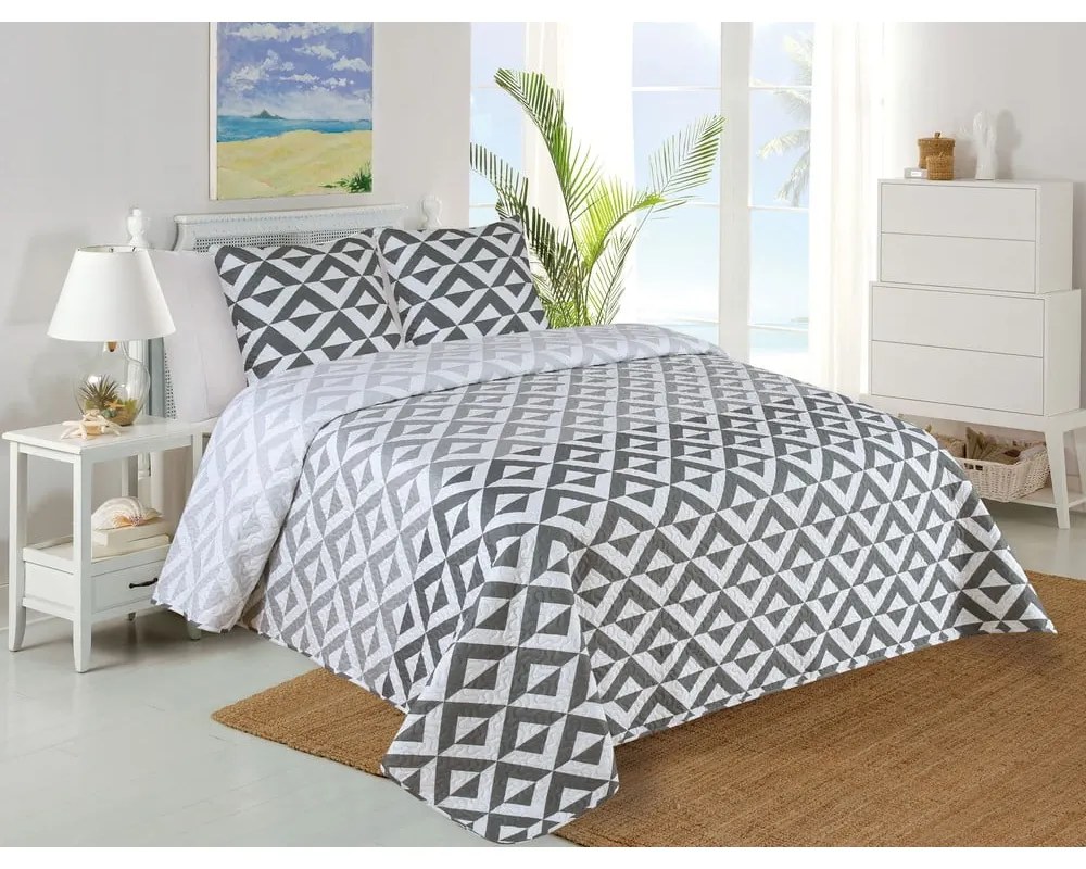 Bielo-sivá prešívaná súprava plédu a obliečky na vankúš 220x240 cm Casilla – My House