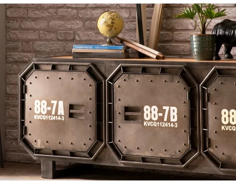 furniture-nabytek.cz - Masívny príborník Barkley z kovu, šedý – 180×50×70 cm