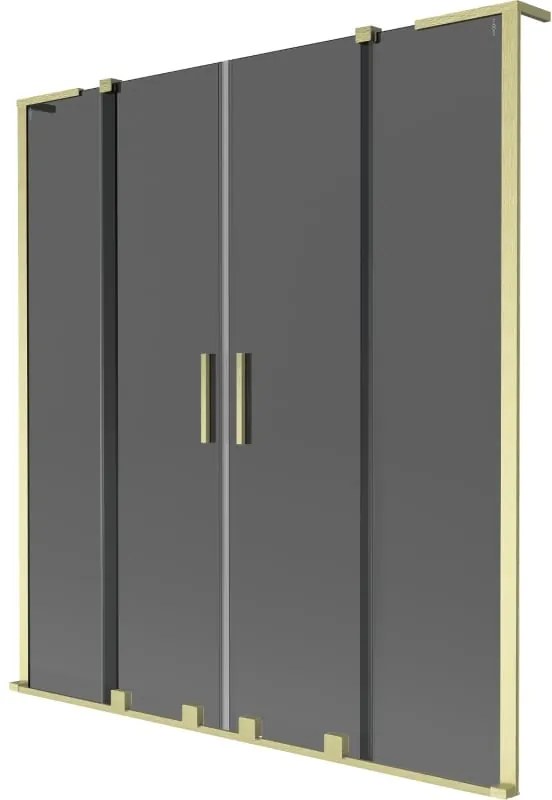 Mexen Velar L Duo, 2-krídlová posuvná vaňová zástena 150 x 150 cm, 8mm šedé sklo, zlatá matná, 896-150-003-42-55