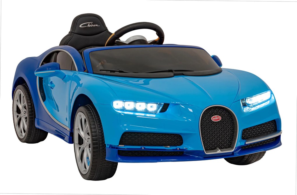 Ramiz Bugatti Chiron batérie pre deti Modrá + Diaľkové ovládanie + Nosič batožiny + EVA + Tlmiče + LED Audio