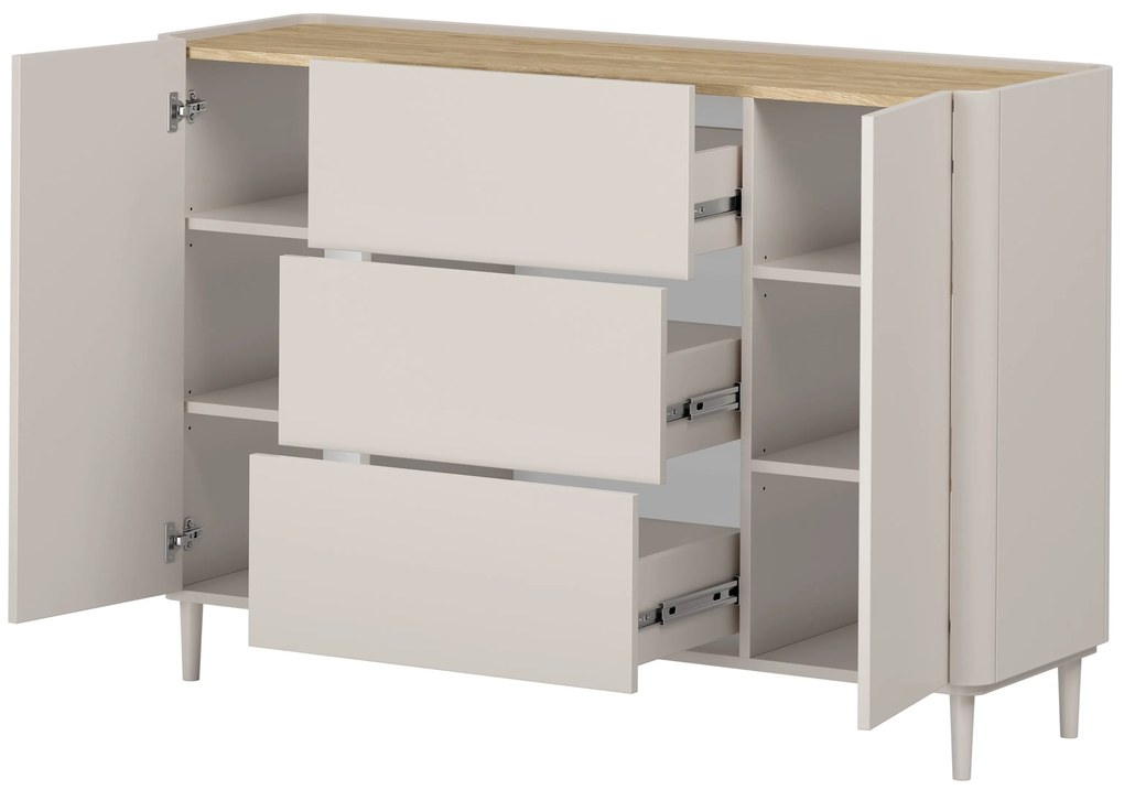 Komoda Elivo 150 cm so zásuvkami na nožičkách - kašmír / olejovaný dub