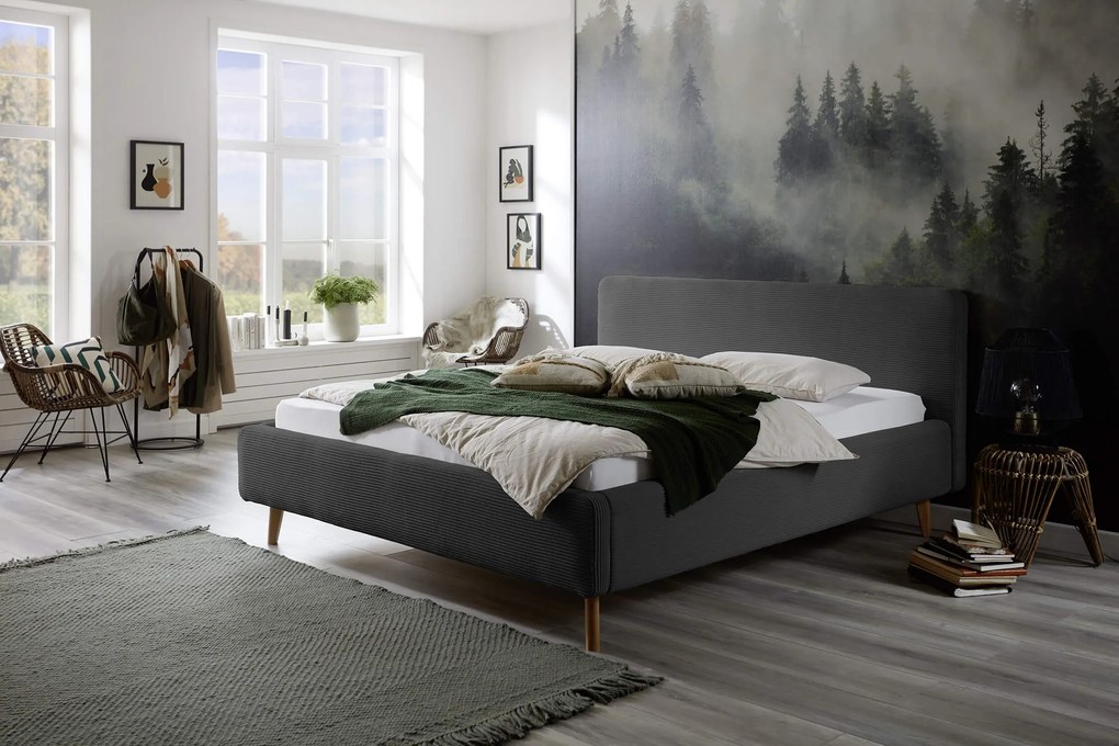 Čalúnená posteľ taupe s úložným priestorom 160 x 200 cm menčester čierna MUZZA