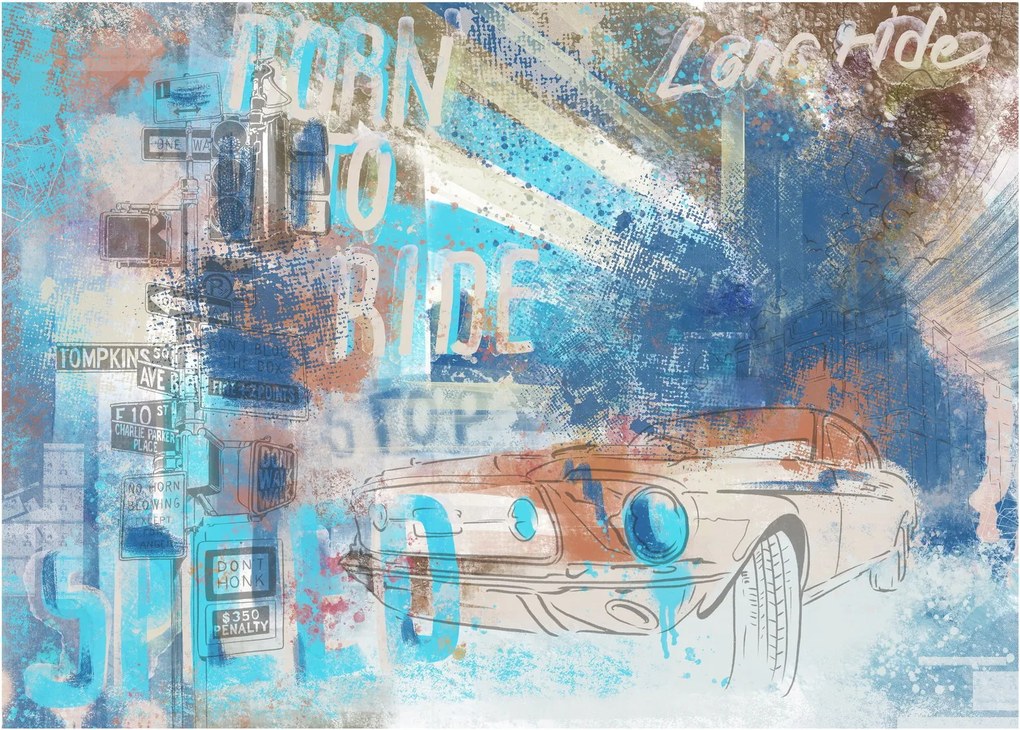 Sklenený obraz - Zrodený na jazdu, modré tóny (70x50 cm)